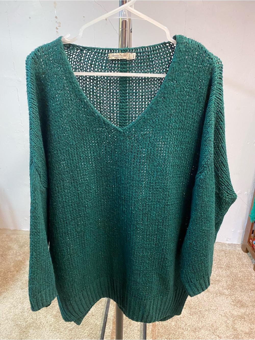 Alessia Pacini Made in Italy Deep Teal V-Neck Knit Sweater
